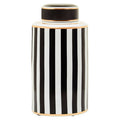 Doria Large Black And White Stripes Ceramic Jar