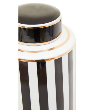 Doria Large Black And White Stripes Ceramic Jar