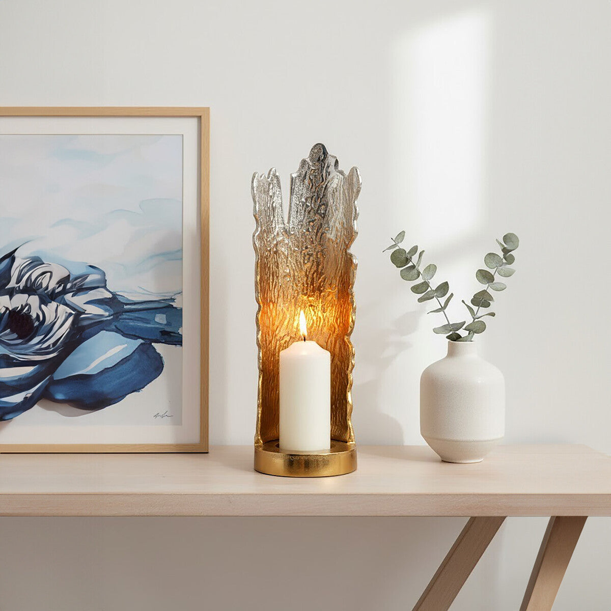 Large Ombre Silver and Gold Finish Candle Holder | Dion