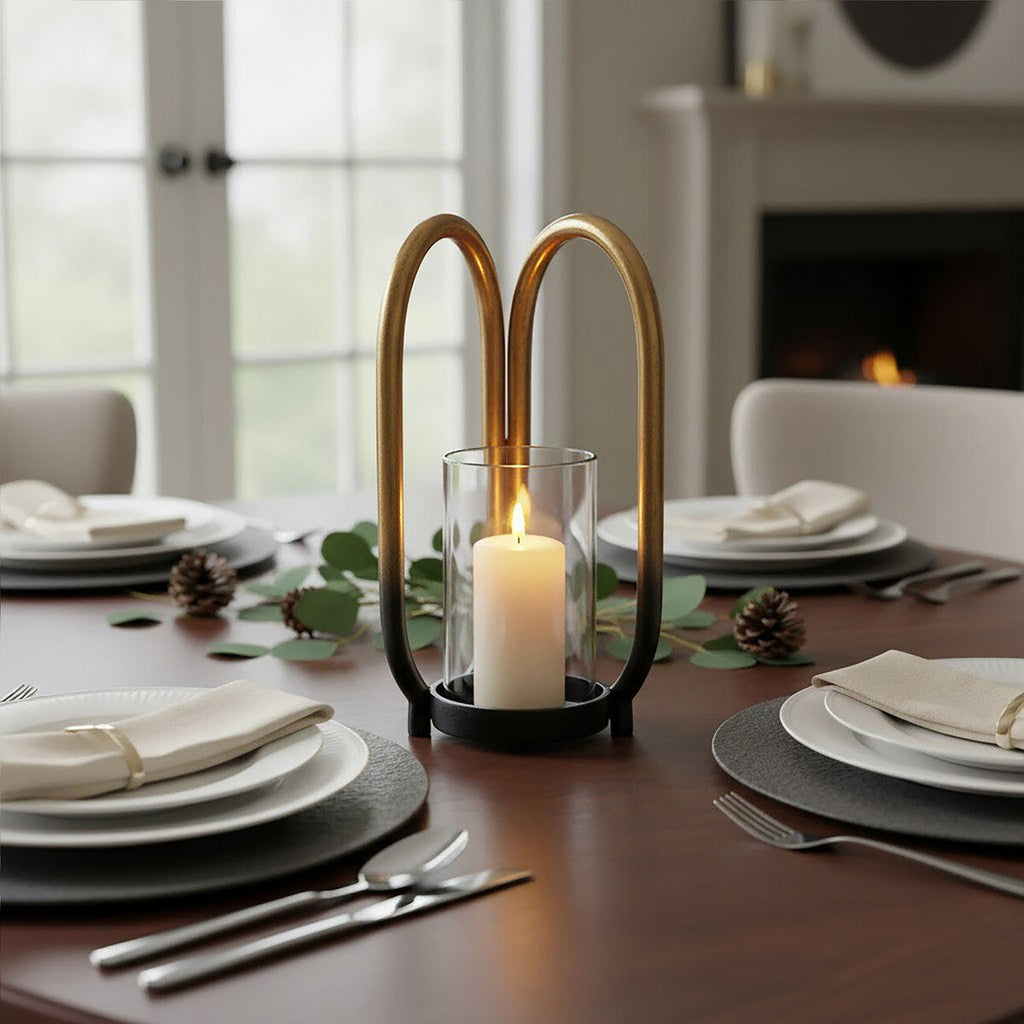 Small Ombre Black and Gold Finish Candle Holder | Deomali