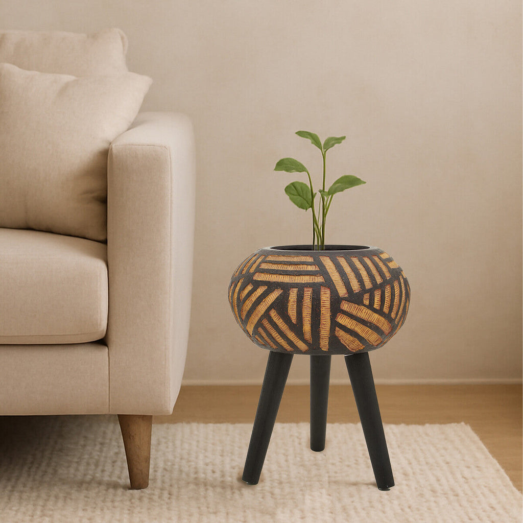 Natural and Black Tapered Planter | Darnell