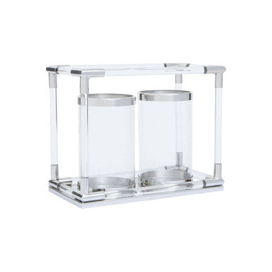 Double Silver Steel and Acrylic Candle Holder | Lucita