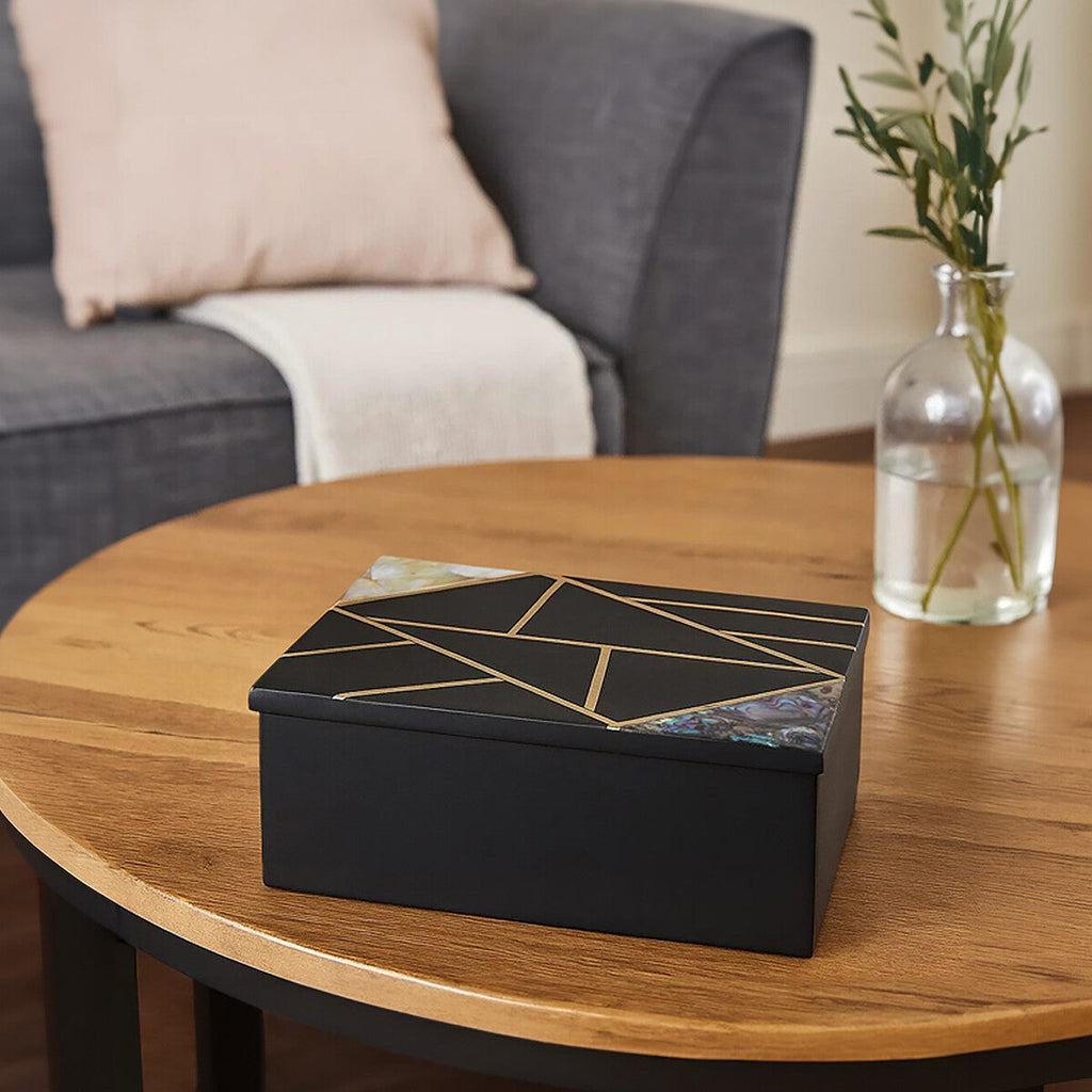 Large Black Slate with Mother of Pearl Inlay Trinket Box | Oriana
