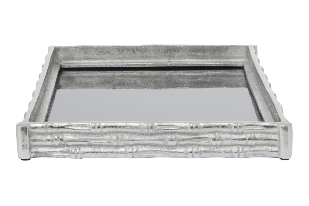 Silver Finish Bamboo Effect Mirrored Tray | Hiba
