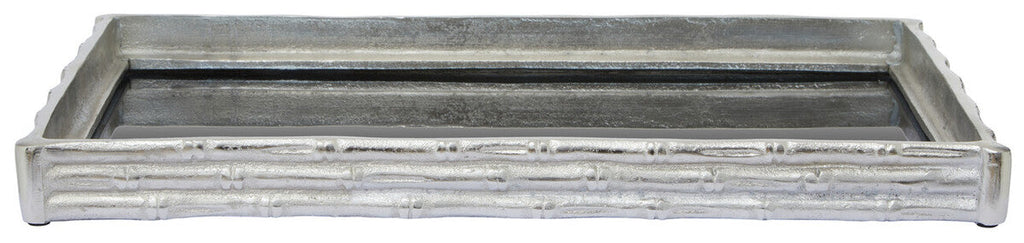 Silver Finish Bamboo Effect Mirrored Tray | Hiba