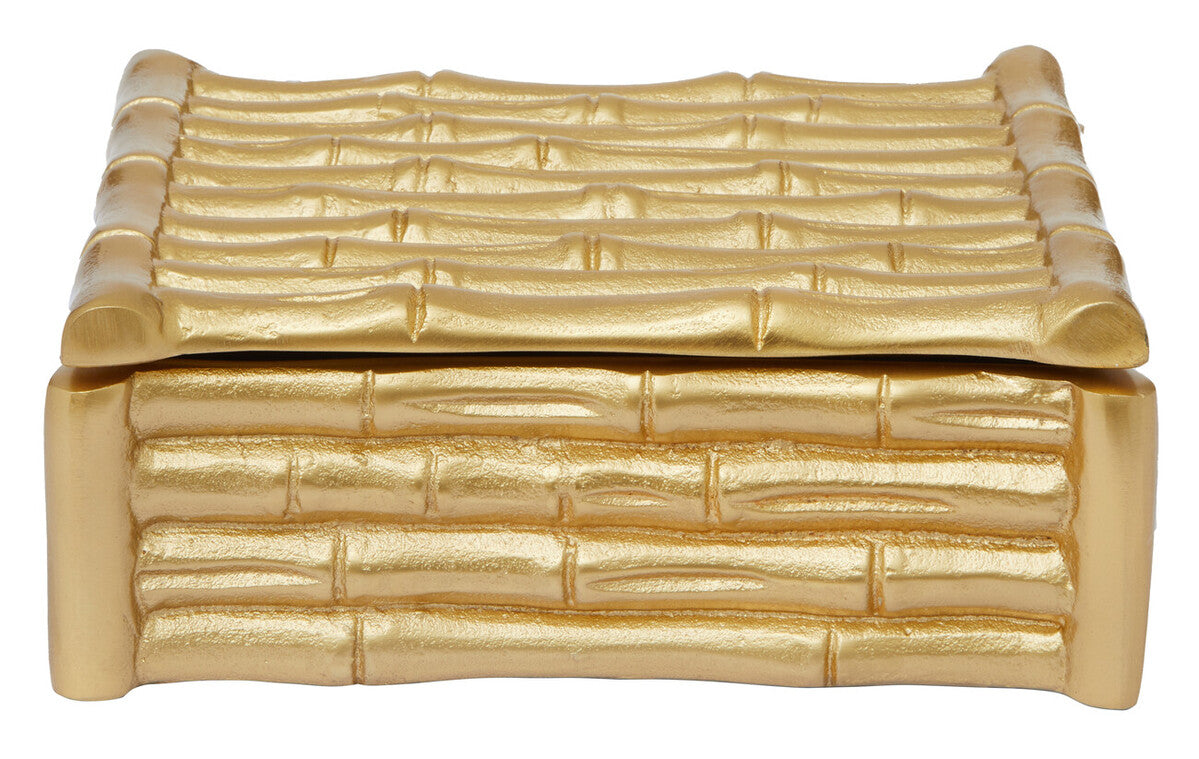 Hiba Small Gold Finish Bamboo Effect Trinket Box
