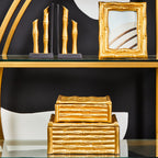 Hiba Small Gold Finish Bamboo Effect Trinket Box