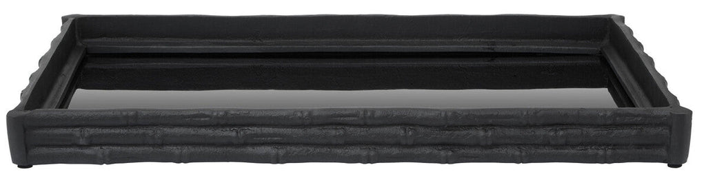 Black Finish Bamboo Effect Mirrored Tray | Hiba