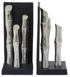 Set of Two Silver Finish Bamboo Effect Bookends | Hiba