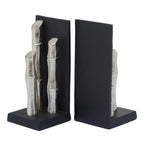 Set of Two Silver Finish Bamboo Effect Bookends | Hiba