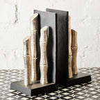 Set of Two Silver Finish Bamboo Effect Bookends | Hiba