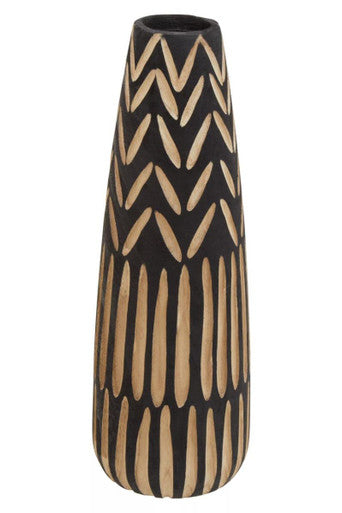 Large Wooden Engraved Vase in Black and Natural | Arlo