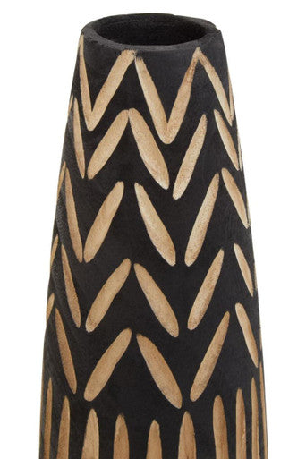 Large Wooden Engraved Vase in Black and Natural | Arlo