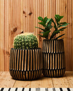 Large Natural and Black Wooden Vase | Arlo