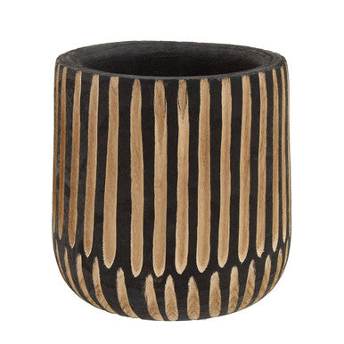 Large Engraved Natural and Black Wooden Planter | Arlo