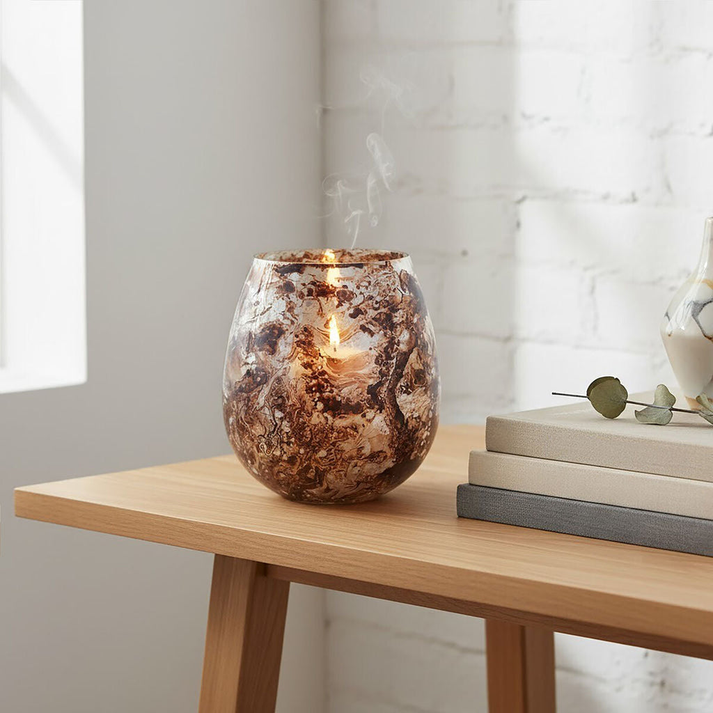 Brown Marble Effect Large Candle Holder | Garan