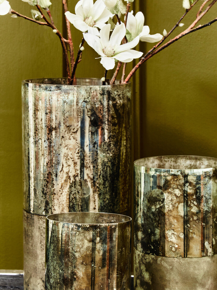 Medium Glass Vase in Metallic Antique Finish | Gaia