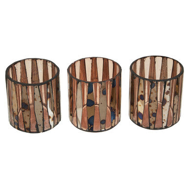 Set of 3 Pink Antique Finish Glass Tealight Holders | Gaia