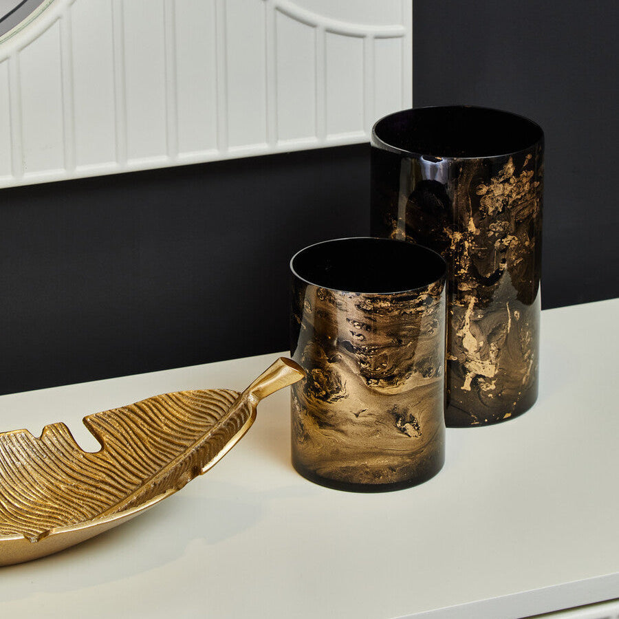 Black and Gold Marble Effect Large Candle Holder | Gaia