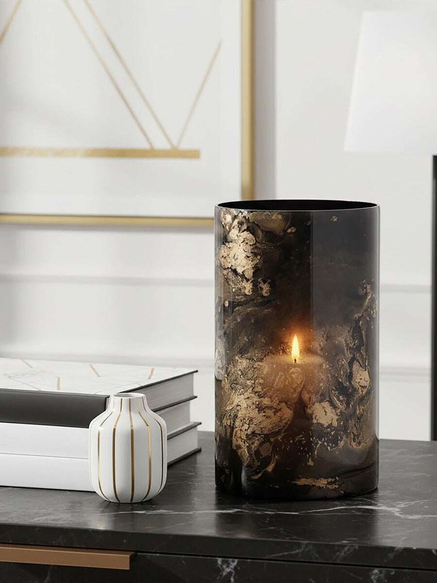 Black and Gold Marble Effect Large Candle Holder | Gaia