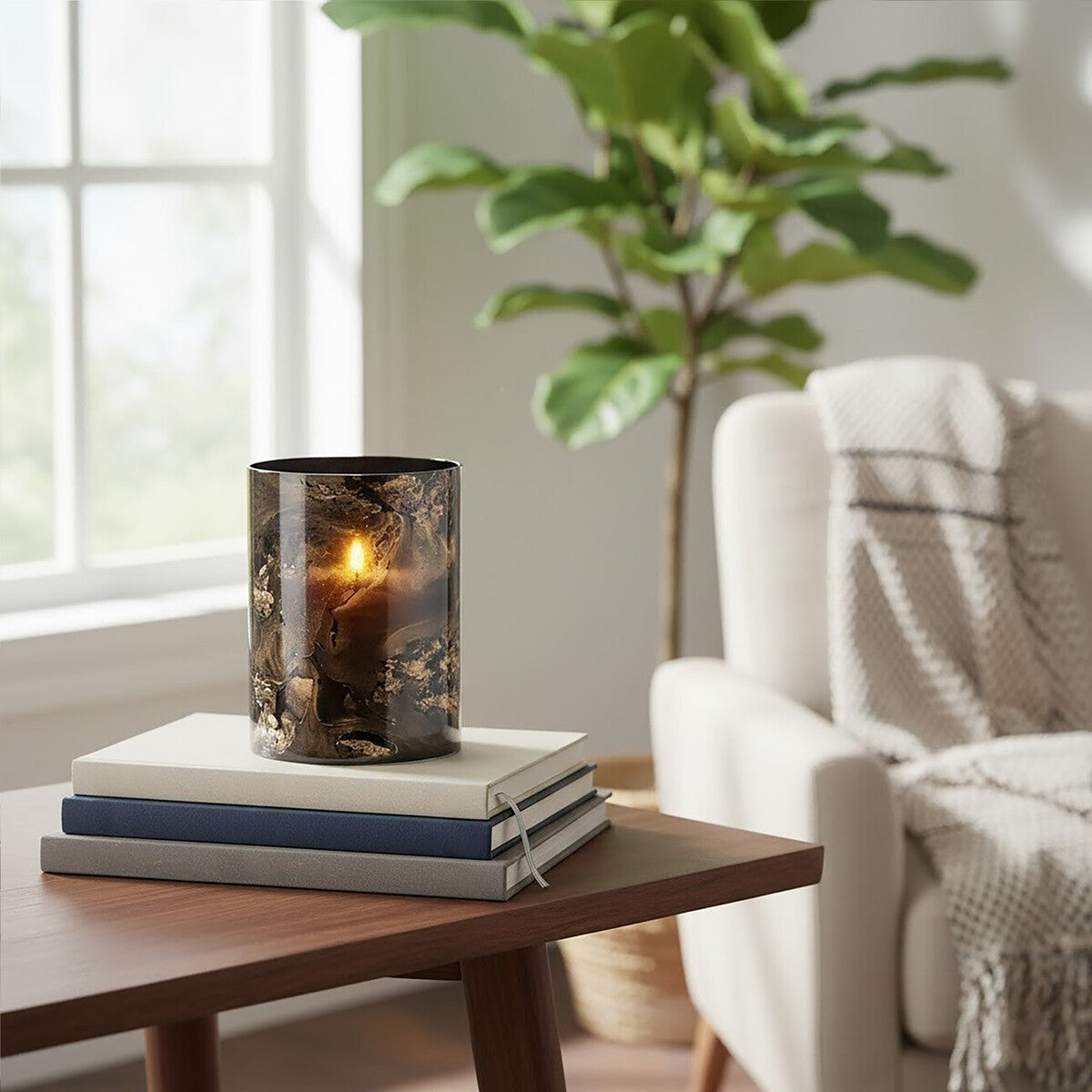 Black and Gold Marble Effect Small Candle Holder | Gaia