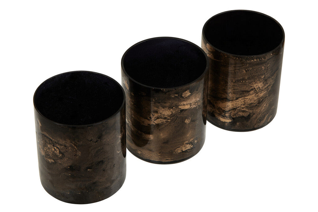 Set of 3 Black and Gold Tealight Holders | Gaia