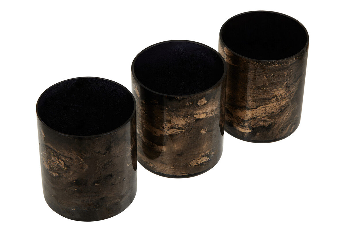 Set of 3 Black and Gold Tealight Holders | Gaia