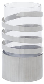 Large Vertical Textured Silver Metal Hurricane Candle Holder | Amreli