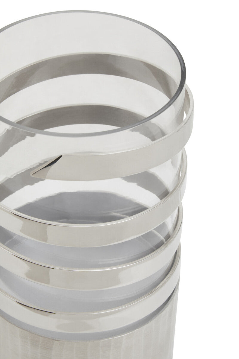 Large Vertical Textured Silver Metal Hurricane Candle Holder | Amreli