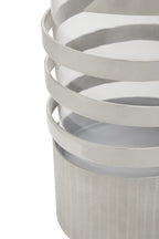 Large Vertical Textured Silver Metal Hurricane Candle Holder | Amreli