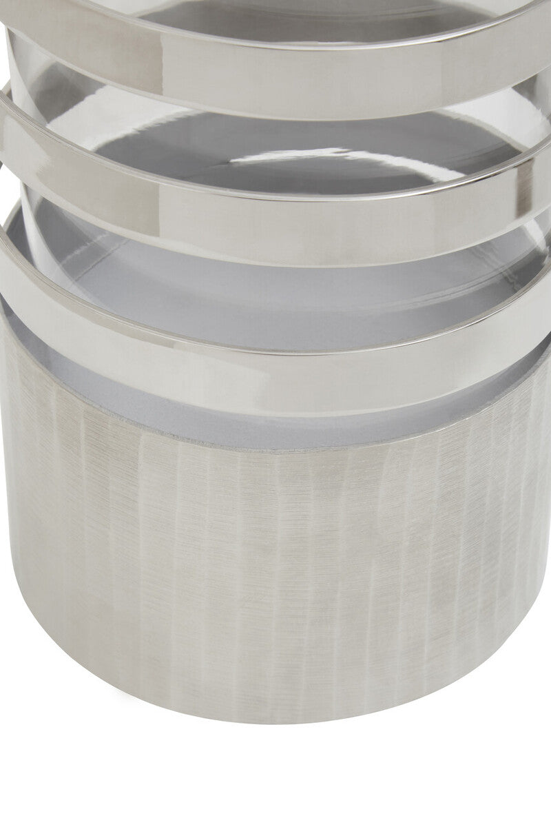 Large Vertical Textured Silver Metal Hurricane Candle Holder | Amreli