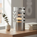 Large Vertical Textured Silver Metal Hurricane Candle Holder | Amreli