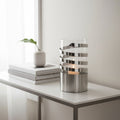 Amreli Small Vertical Textured Silver Metal Hurricane Candle Holder.