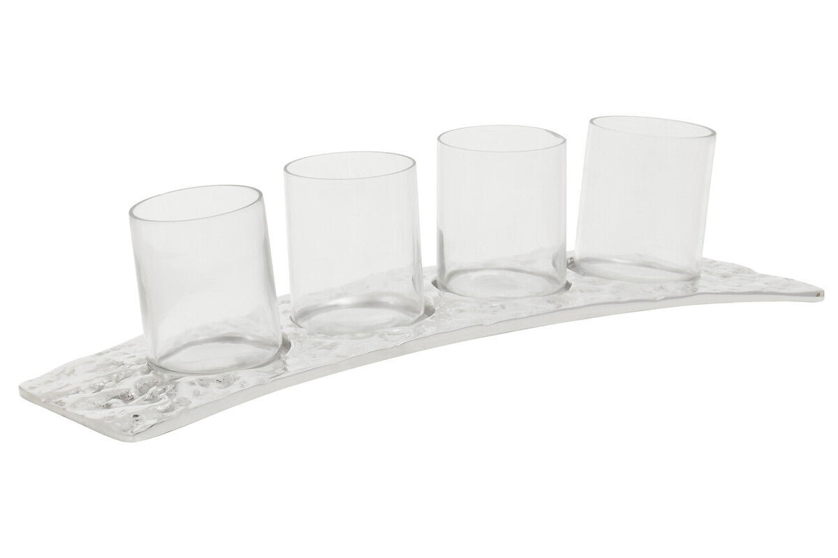Curved 4 Tealight Holder in Silver | Akola