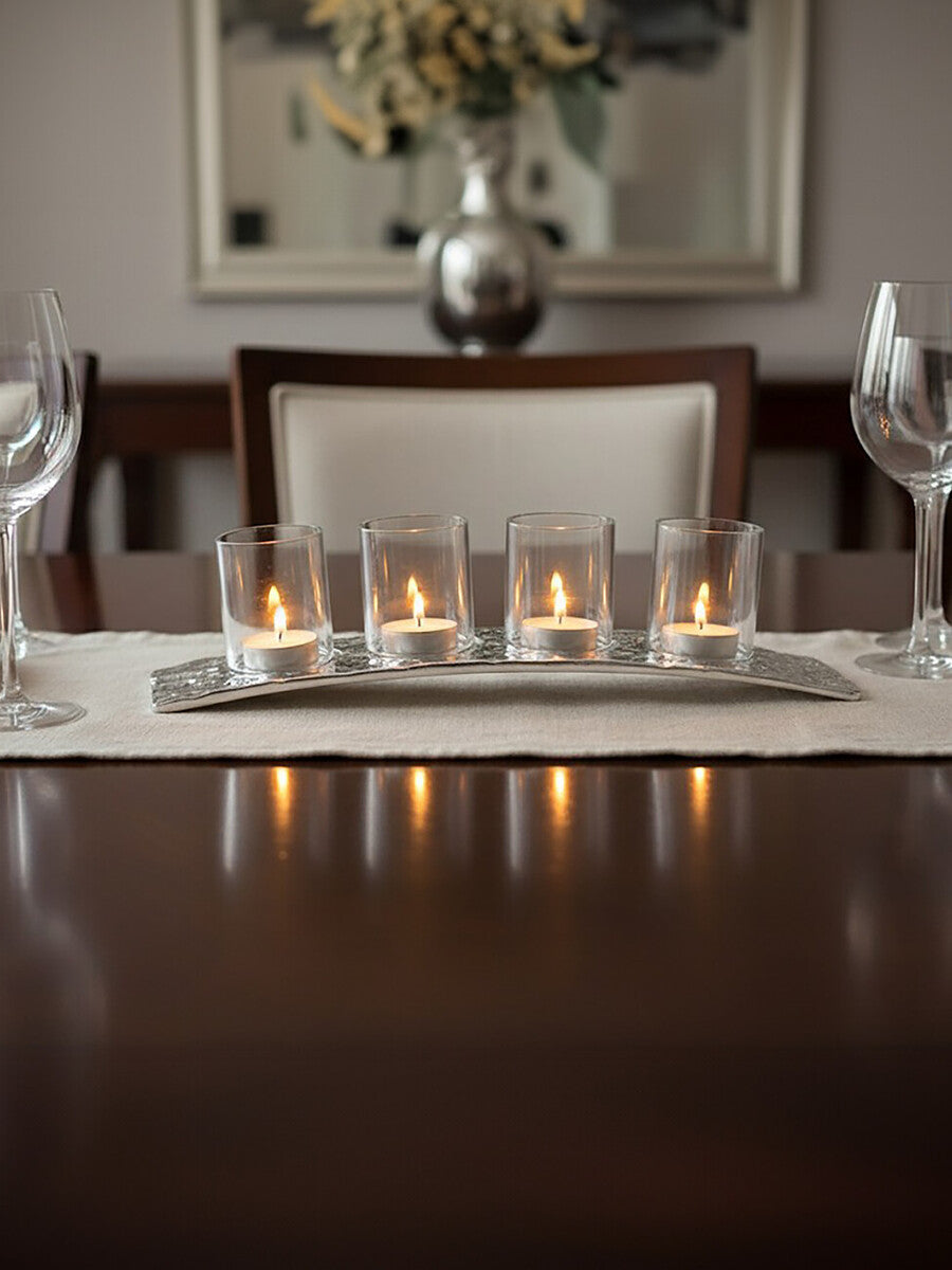Curved 4 Tealight Holder in Silver | Akola