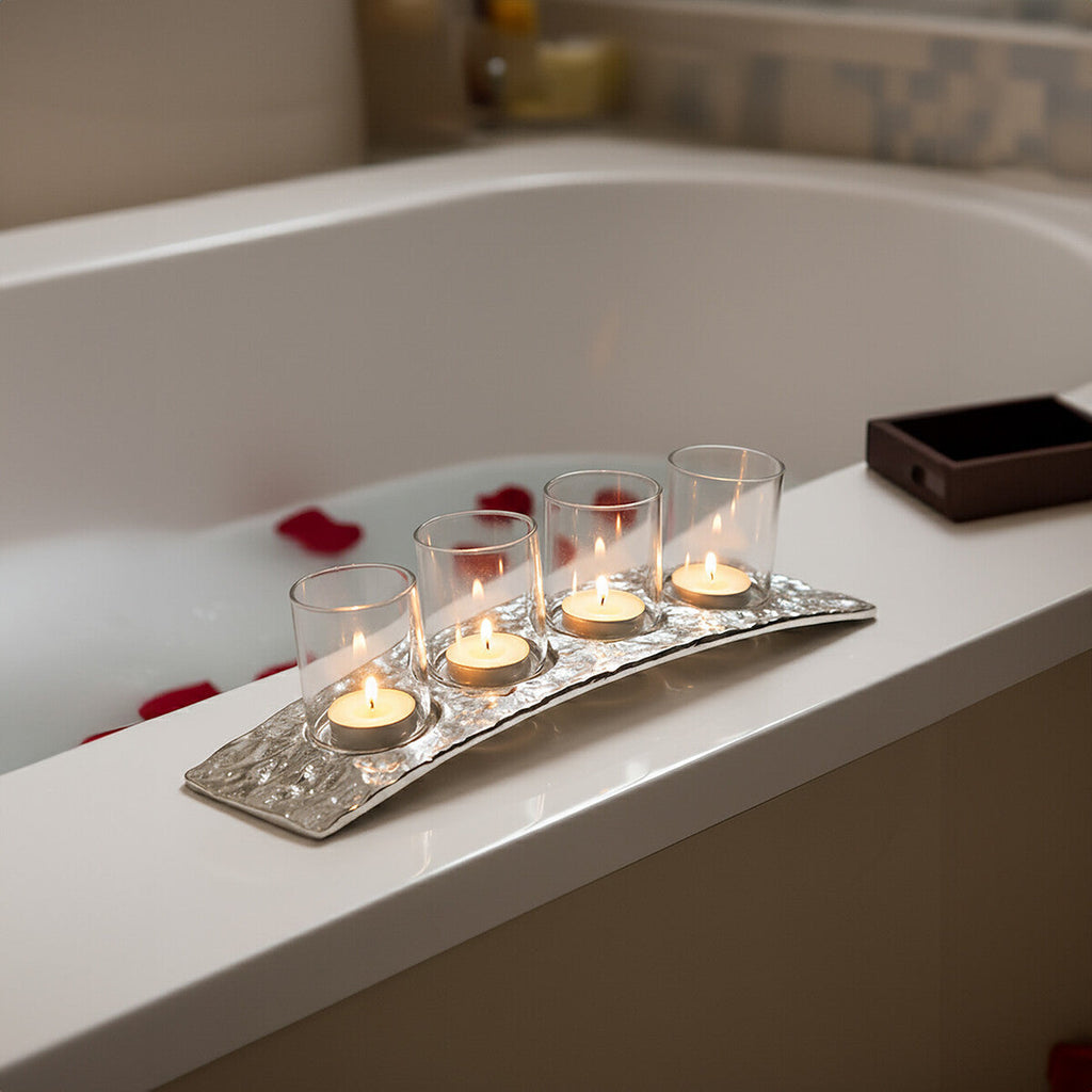 Curved 4 Tealight Holder in Silver | Akola