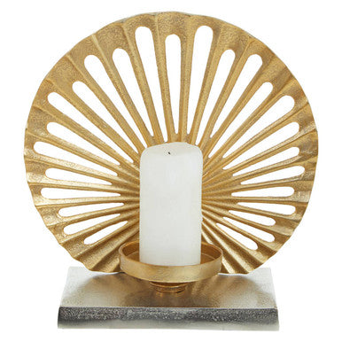 Large Two Toned Silver and Gold Finish Candle Holder | Dion