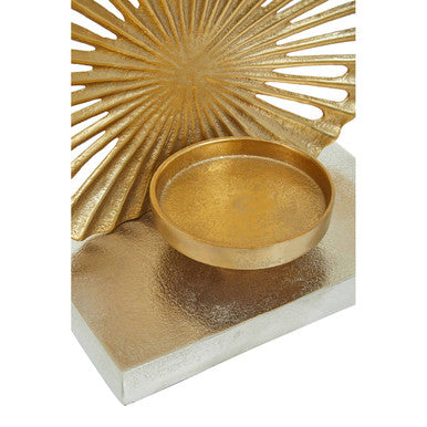 Large Two Toned Silver and Gold Finish Candle Holder | Dion