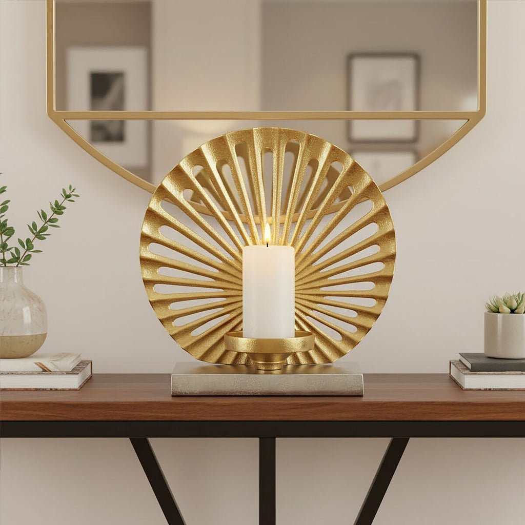 Large Two Toned Silver and Gold Finish Candle Holder | Dion
