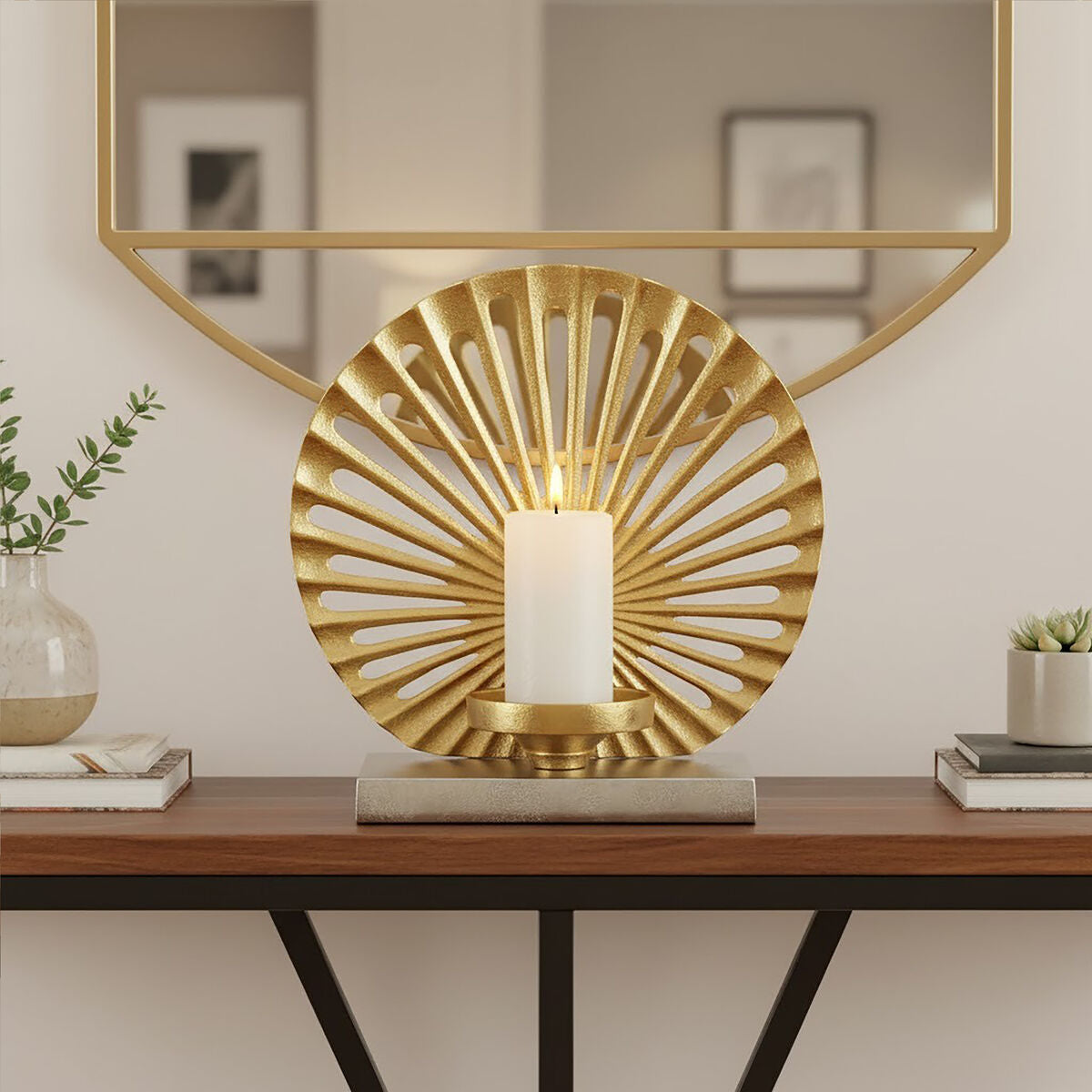Large Two Toned Silver and Gold Finish Candle Holder | Dion