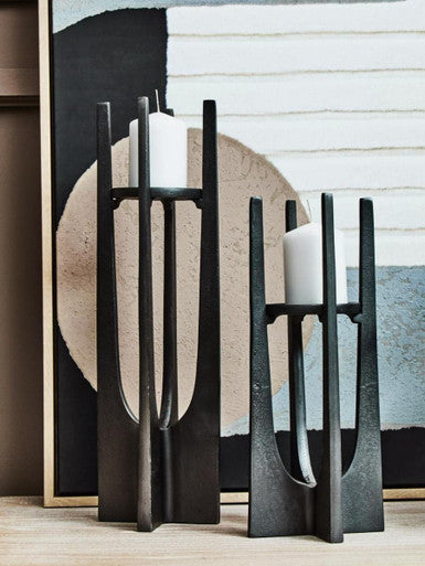 Small Washed Grey Finish Candle Holder | Dante