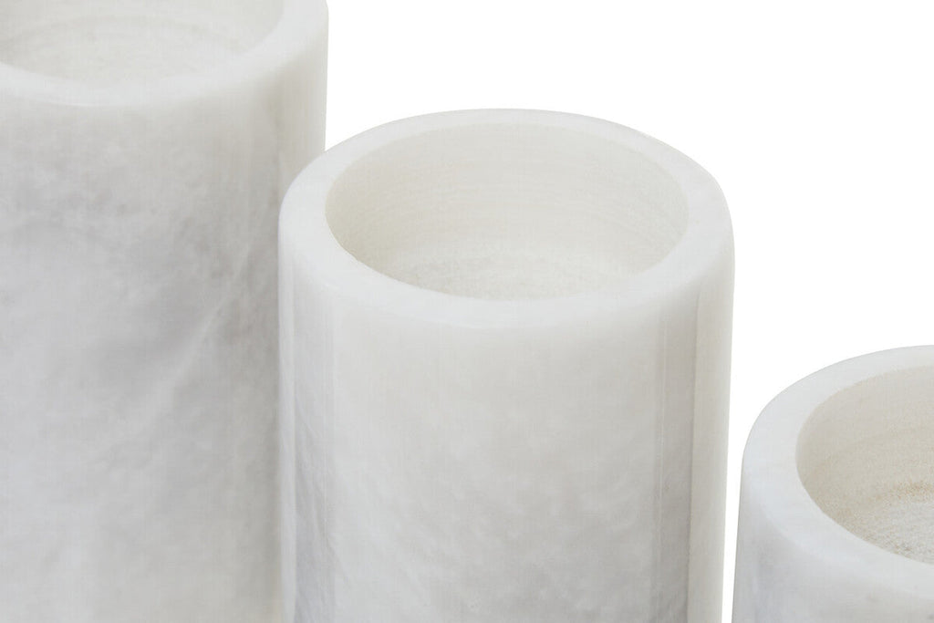 Set of Three White Marble Tealight Holders | Salmo