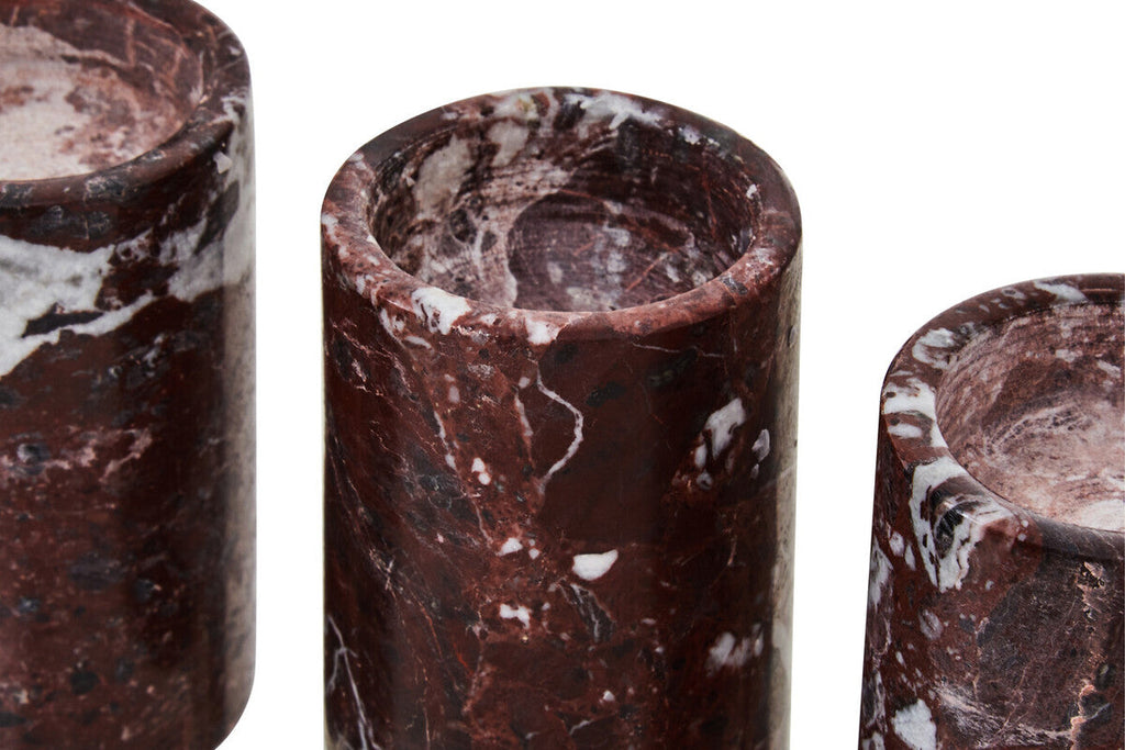 Set of Three Red Marble Tealight Holders | Salmo