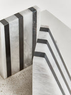 Set of Two Striped White Marble Bookends | Soma
