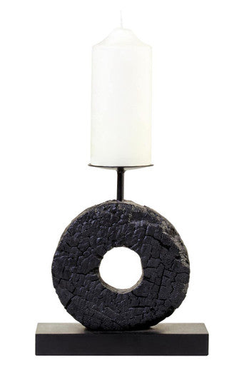 Small Charred Black Mango Wood Log Candle Holder | Fidel