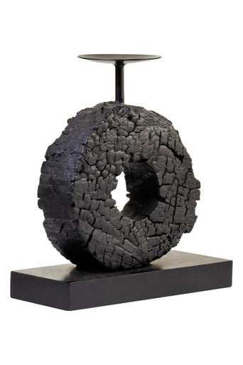 Small Charred Black Mango Wood Log Candle Holder | Fidel