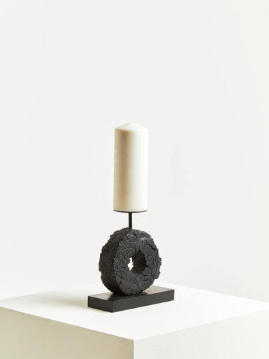 Small Charred Black Mango Wood Log Candle Holder | Fidel