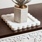 White Marble Square Small Tray with Scallop Edges | Savio