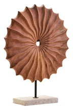 Natural Wood Round Sculpture with Travertine Base | Westo