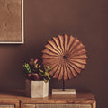 Natural Wood Round Sculpture with Travertine Base | Westo